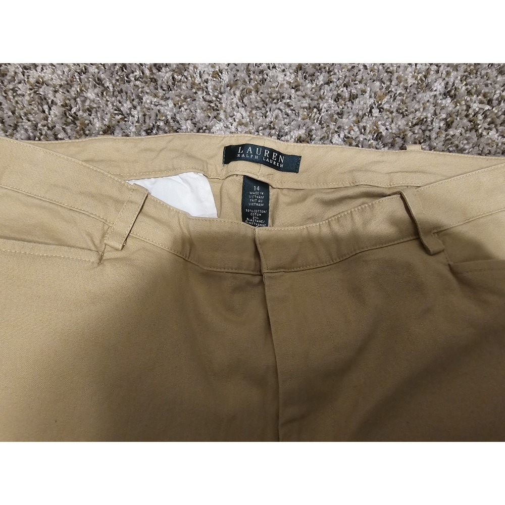 Polo Ralph Lauren Womens Sz 14 Pants Khakis Straight Leg Tan Unique Zip Detail - Picture 2 of 11